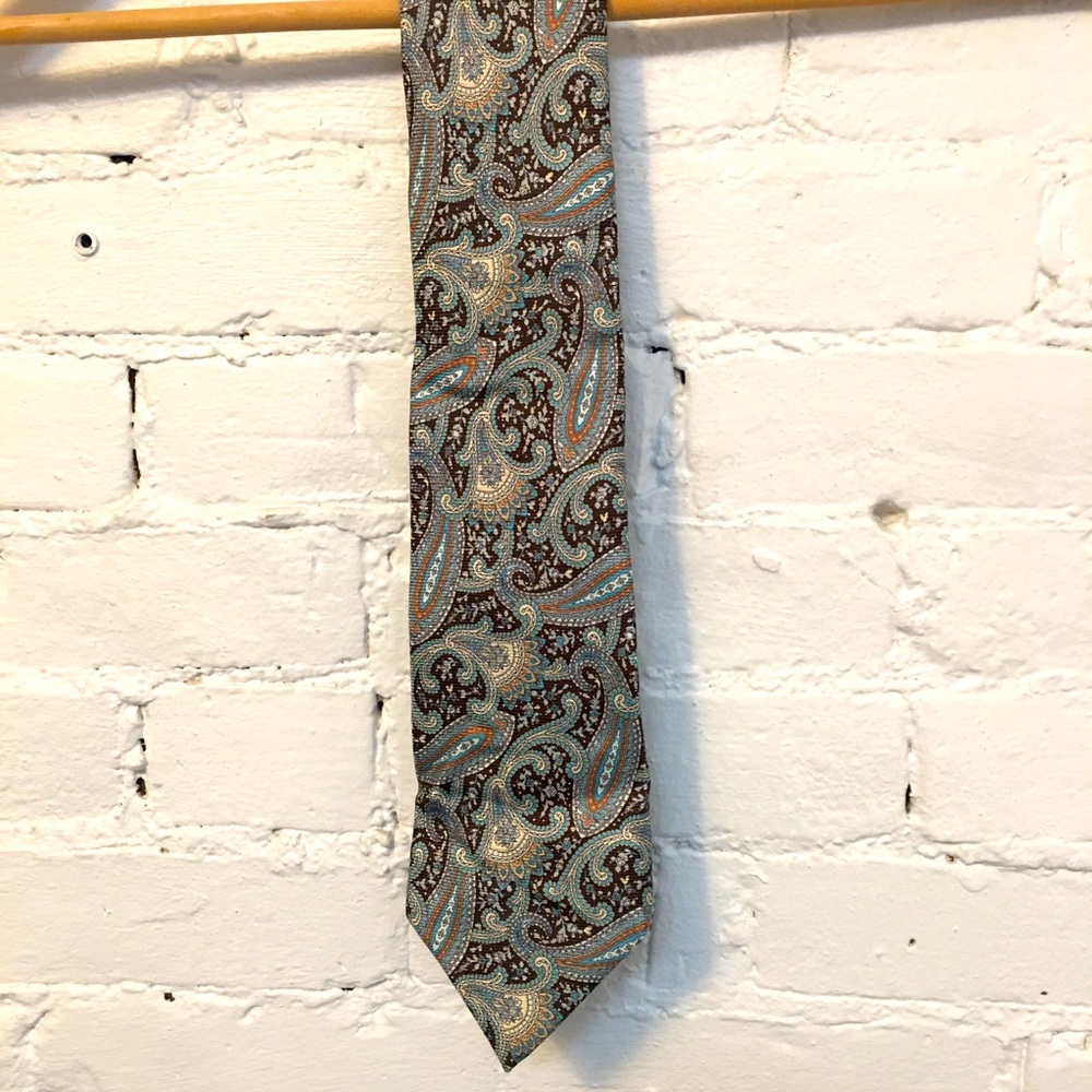 Isaia Napoli silk necktie blue & brown paisley Neiman Marcus